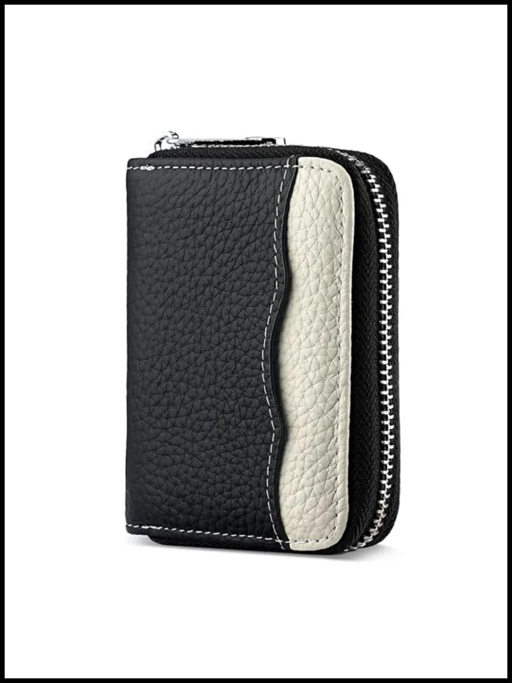 Genuine Leather RFID Credit Card Holder Wallet with Zipper, 20 Slots